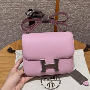 Hermes Constance 19 CM BagHandmade In Swift Calfskin Leather Silver Hardware X9 Mauve