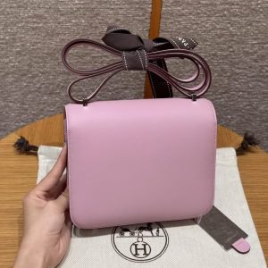 Hermes Constance 19 CM BagHandmade In Swift Calfskin Leather Silver Hardware X9 Mauve - Image 9