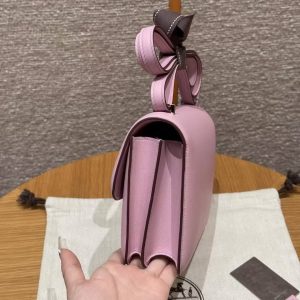 Hermes Constance 19 CM BagHandmade In Swift Calfskin Leather Silver Hardware X9 Mauve - Image 7