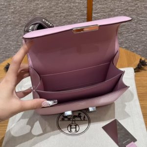 Hermes Constance 19 CM BagHandmade In Swift Calfskin Leather Silver Hardware X9 Mauve - Image 6