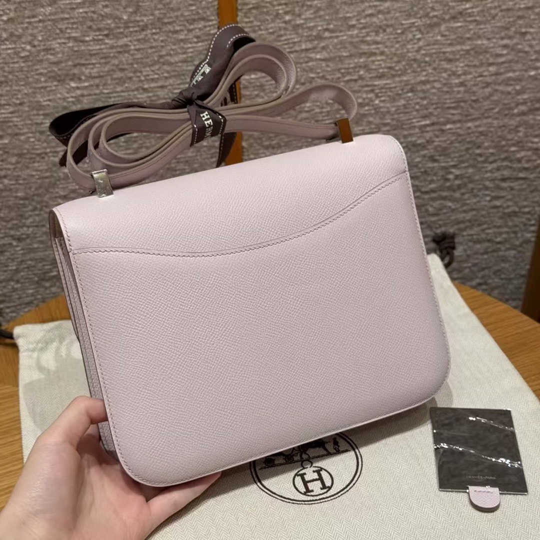 Hermes Constance 24 CM Bag Handmade In Epsom Calfskin Leather Silver Hardware 09 Mauve Pale - Image 2