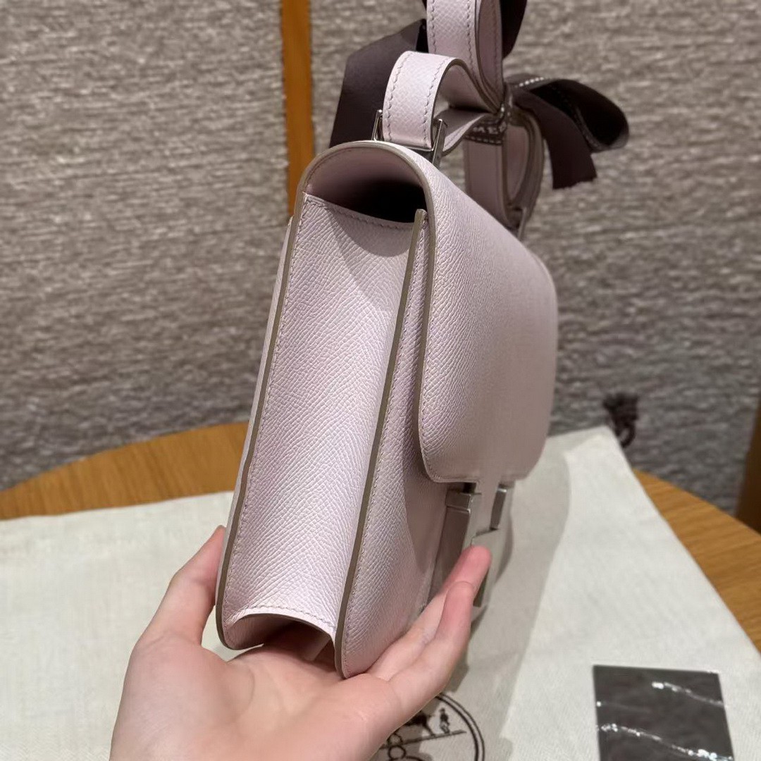 Hermes Constance 24 CM Bag Handmade In Epsom Calfskin Leather Silver Hardware 09 Mauve Pale - Image 18
