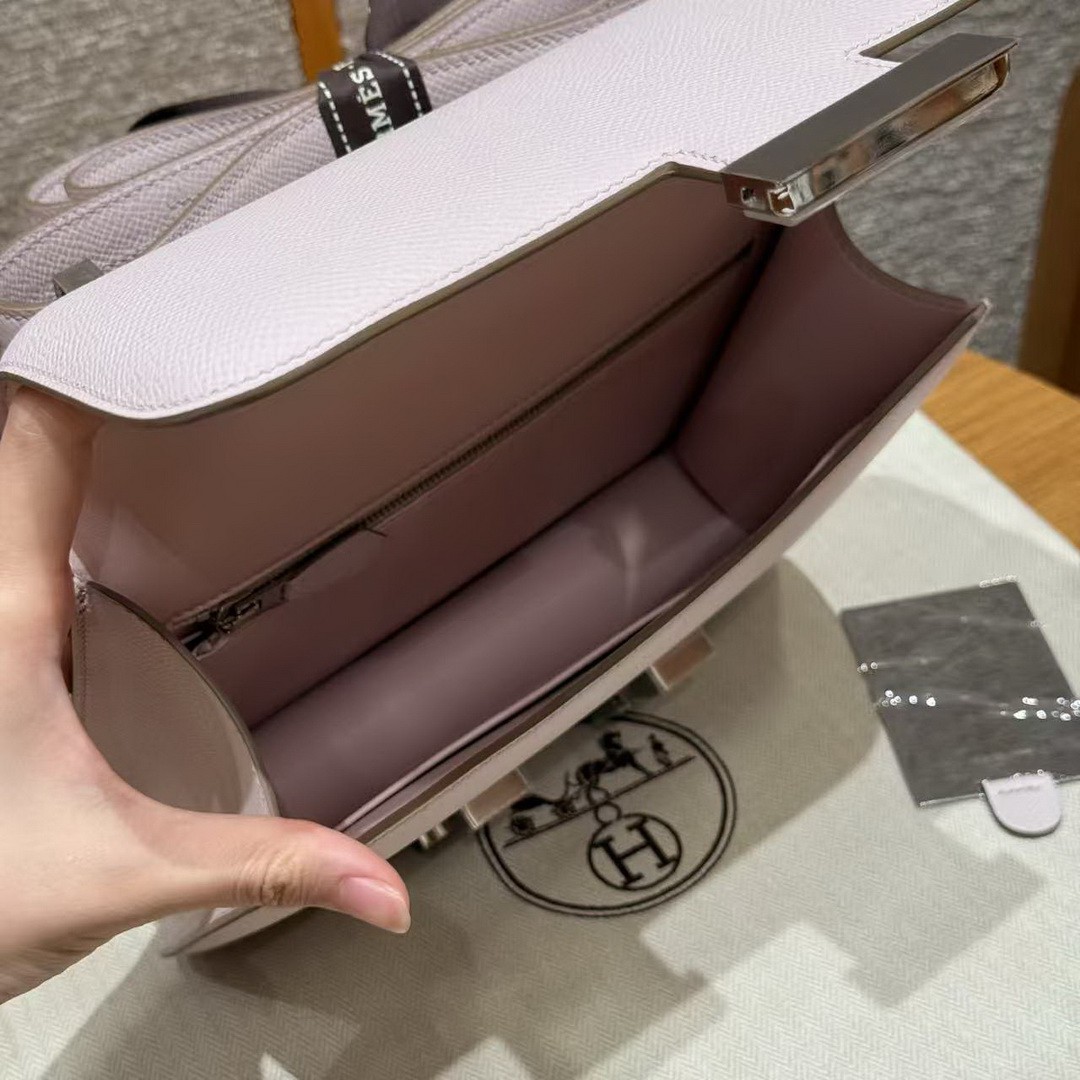 Hermes Constance 24 CM Bag Handmade In Epsom Calfskin Leather Silver Hardware 09 Mauve Pale - Image 15