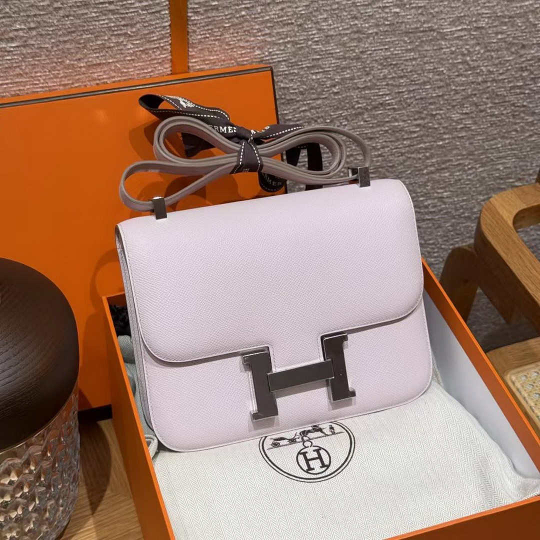 Hermes Constance 24 CM Bag Handmade In Epsom Calfskin Leather Silver Hardware 09 Mauve Pale - Image 11