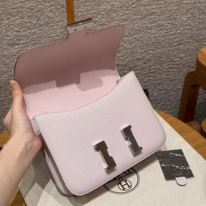 Hermes Constance 24 CM Bag Handmade In Epsom Calfskin Leather Silver Hardware 09 Mauve Pale - Image 10