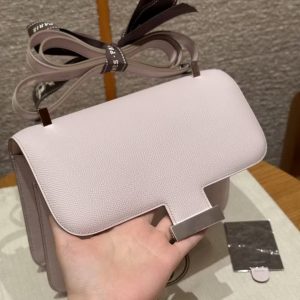 Hermes Constance 24 CM Bag Handmade In Epsom Calfskin Leather Silver Hardware 09 Mauve Pale - Image 9