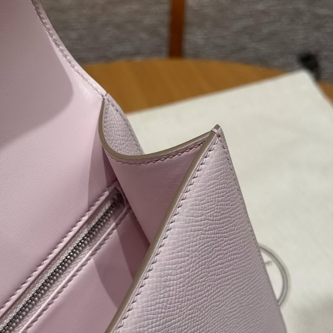 Hermes Constance 24 CM Bag Handmade In Epsom Calfskin Leather Silver Hardware 09 Mauve Pale - Image 6