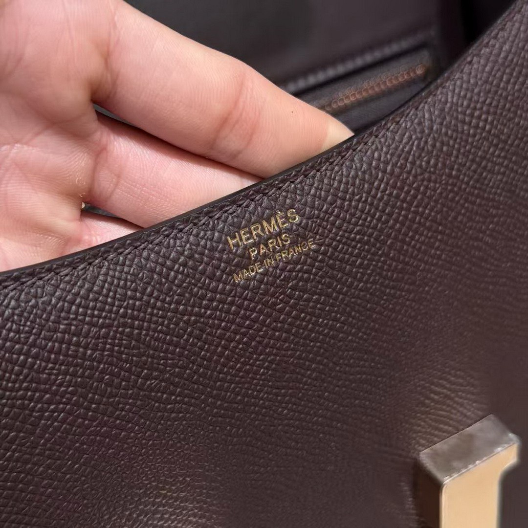 Hermes Constance 24 CM Bag Handmade In Epsom Calfskin Leather Rose Gold Hardware 0G Rouge Seller - Image 13