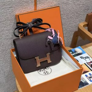 Hermes Constance 24 CM Bag Handmade In Epsom Calfskin Leather Rose Gold Hardware 0G Rouge Seller - Image 10