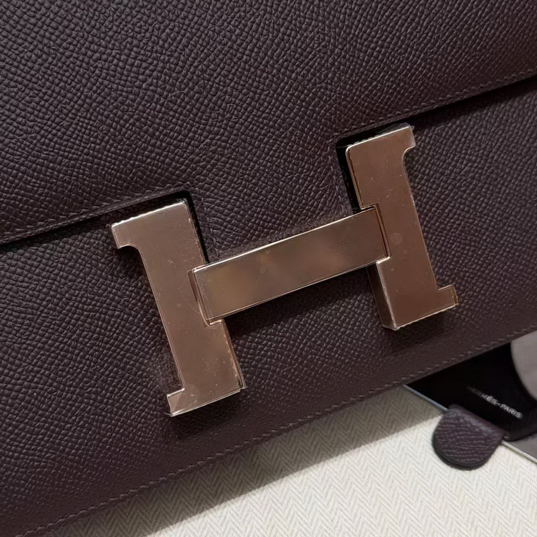Hermes Constance 24 CM Bag Handmade In Epsom Calfskin Leather Rose Gold Hardware 0G Rouge Seller - Image 9
