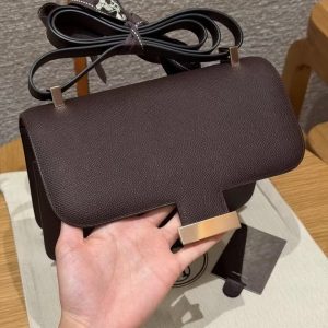 Hermes Constance 24 CM Bag Handmade In Epsom Calfskin Leather Rose Gold Hardware 0G Rouge Seller - Image 6