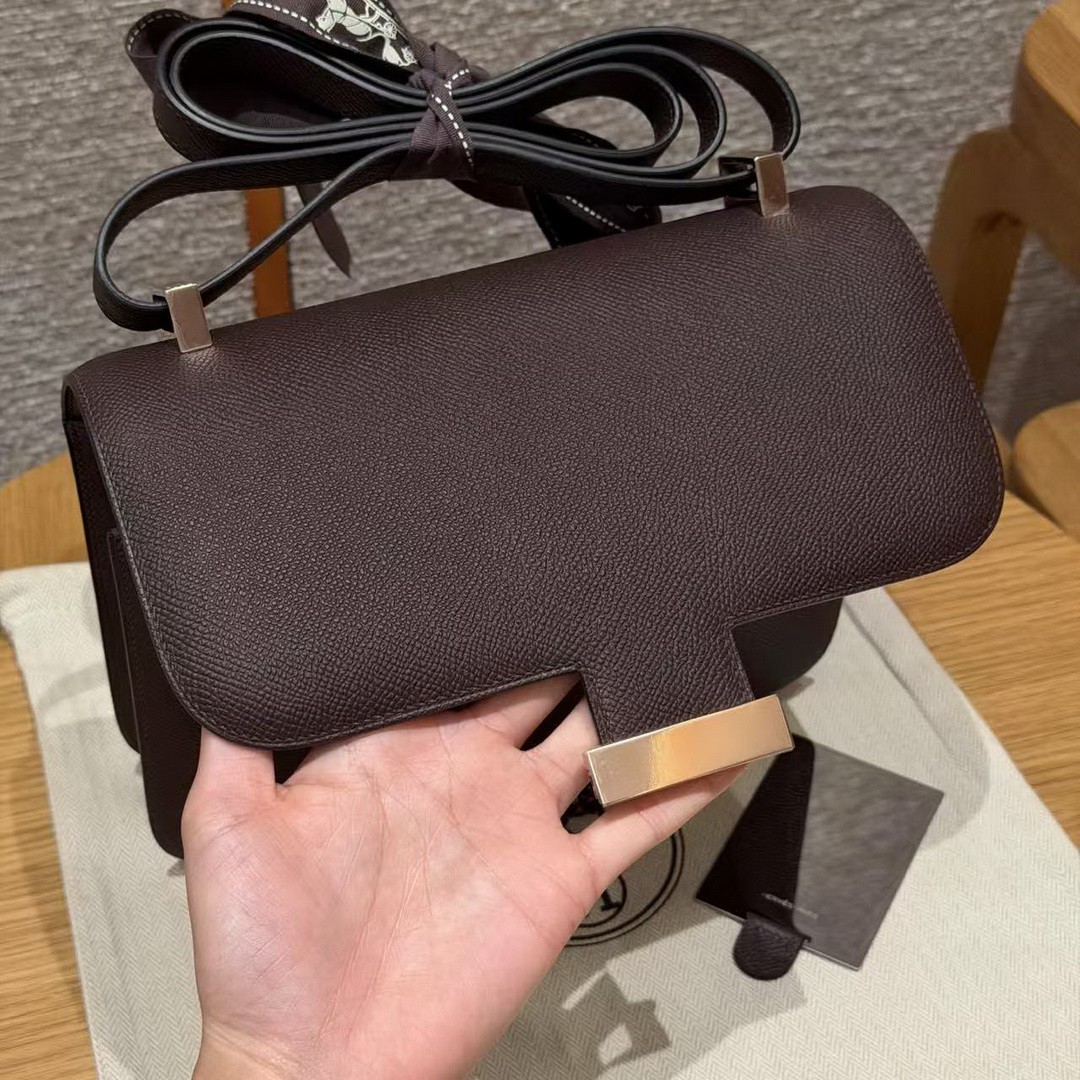 Hermes Constance 24 CM Bag Handmade In Epsom Calfskin Leather Rose Gold Hardware 0G Rouge Seller - Image 6