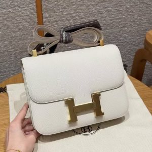 Hermes Constance 24 CM Bag Handmade In Epsom Calfskin Leather Gold Hardware 10 Craie