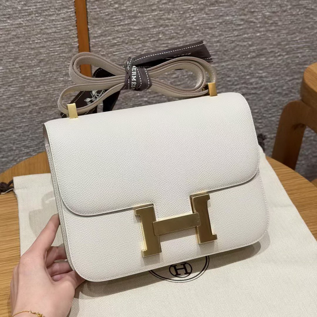 Hermes Constance 24 CM Bag Handmade In Epsom Calfskin Leather Gold Hardware 10 Craie