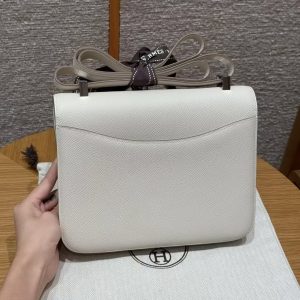 Hermes Constance 24 CM Bag Handmade In Epsom Calfskin Leather Silver Hardware 10 Craie - Image 2