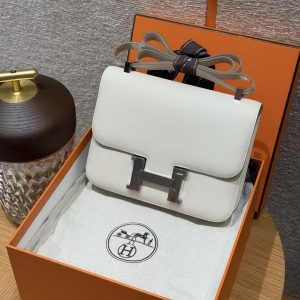 Hermes Constance 24 CM Bag Handmade In Epsom Calfskin Leather Silver Hardware 10 Craie - Image 11
