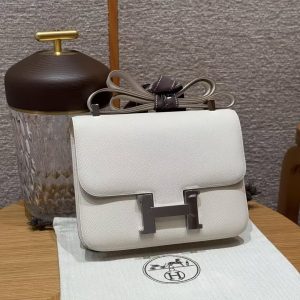 Hermes Constance 24 CM Bag Handmade In Epsom Calfskin Leather Silver Hardware 10 Craie - Image 10