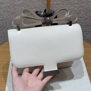 Hermes Constance 24 CM Bag Handmade In Epsom Calfskin Leather Silver Hardware 10 Craie - Image 9