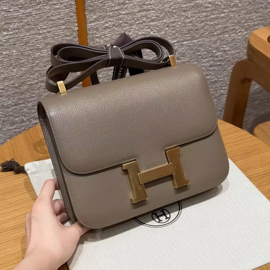 Hermes Constance 24 CM Bag Handmade In Chèvre Calfskin Leather Gold Hardware 18 Etoupe