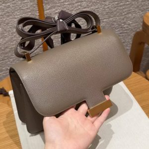 Hermes Constance 24 CM Bag Handmade In Chèvre Calfskin Leather Gold Hardware 18 Etoupe - Image 11
