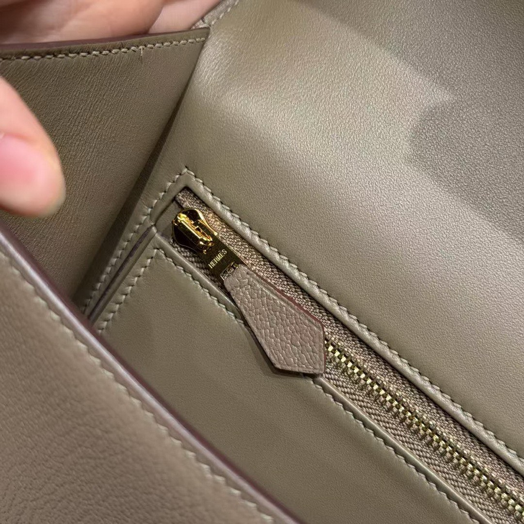 Hermes Constance 24 CM Bag Handmade In Chèvre Calfskin Leather Gold Hardware 18 Etoupe - Image 7