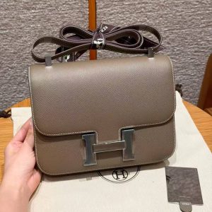 Hermes Constance 24 CM Bag Handmade In Epsom Calfskin Leather Silver Hardware 18 Etoupe