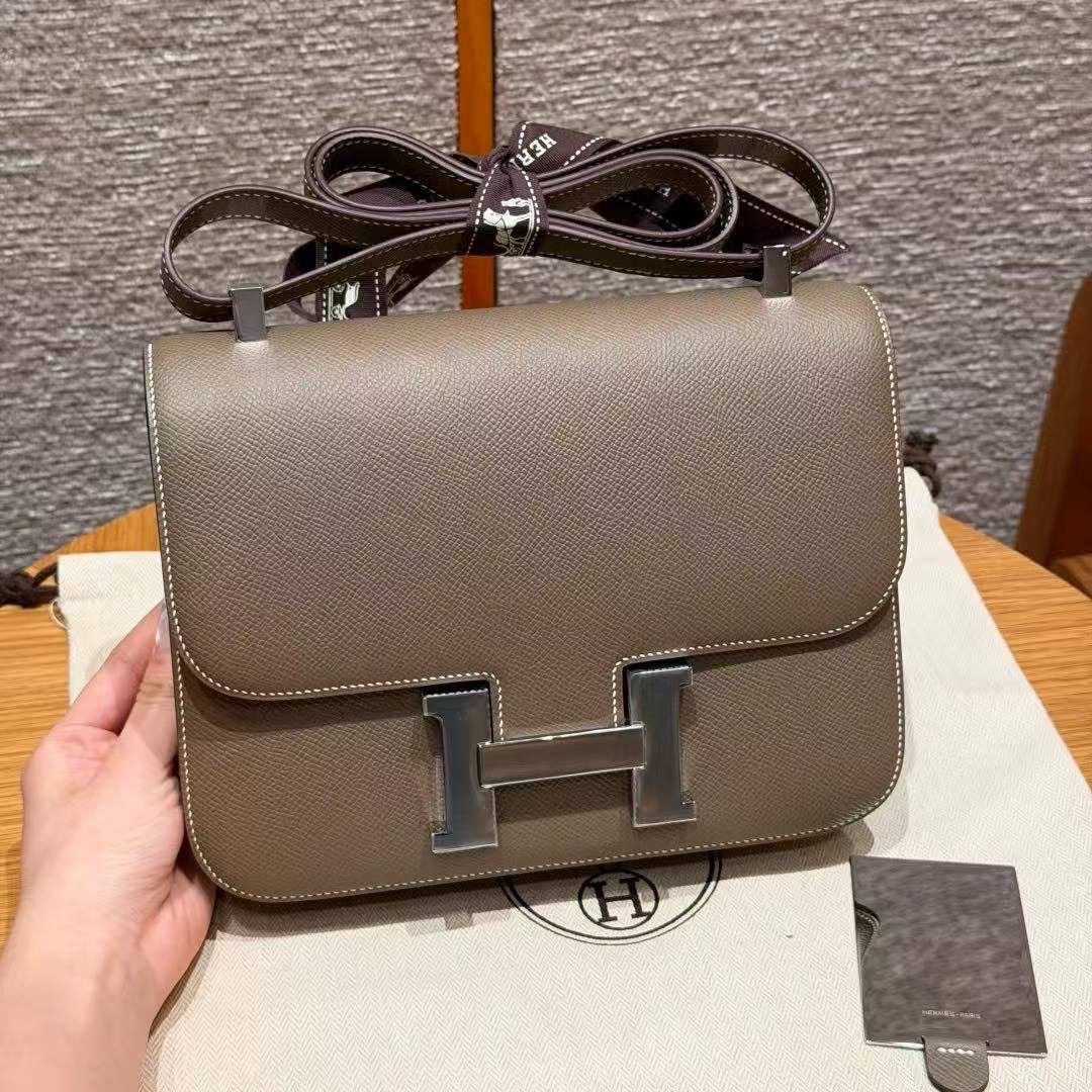 Hermes Constance 24 CM Bag Handmade In Epsom Calfskin Leather Silver Hardware 18 Etoupe