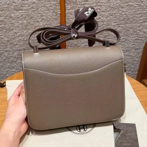 Hermes Constance 24 CM Bag Handmade In Epsom Calfskin Leather Silver Hardware 18 Etoupe - Image 2