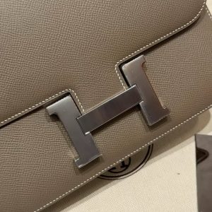 Hermes Constance 24 CM Bag Handmade In Epsom Calfskin Leather Silver Hardware 18 Etoupe - Image 11