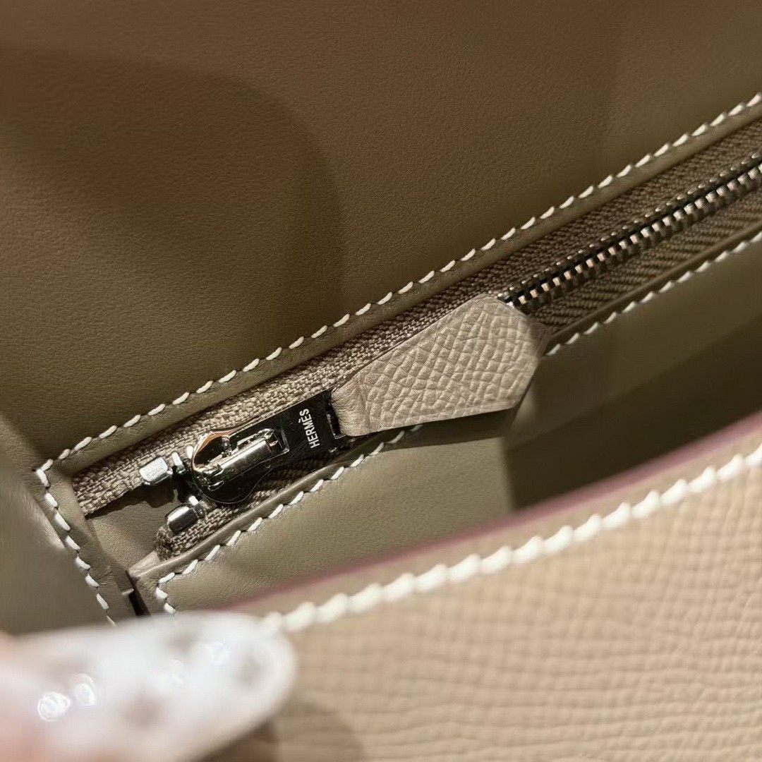 Hermes Constance 24 CM Bag Handmade In Epsom Calfskin Leather Silver Hardware 18 Etoupe - Image 10
