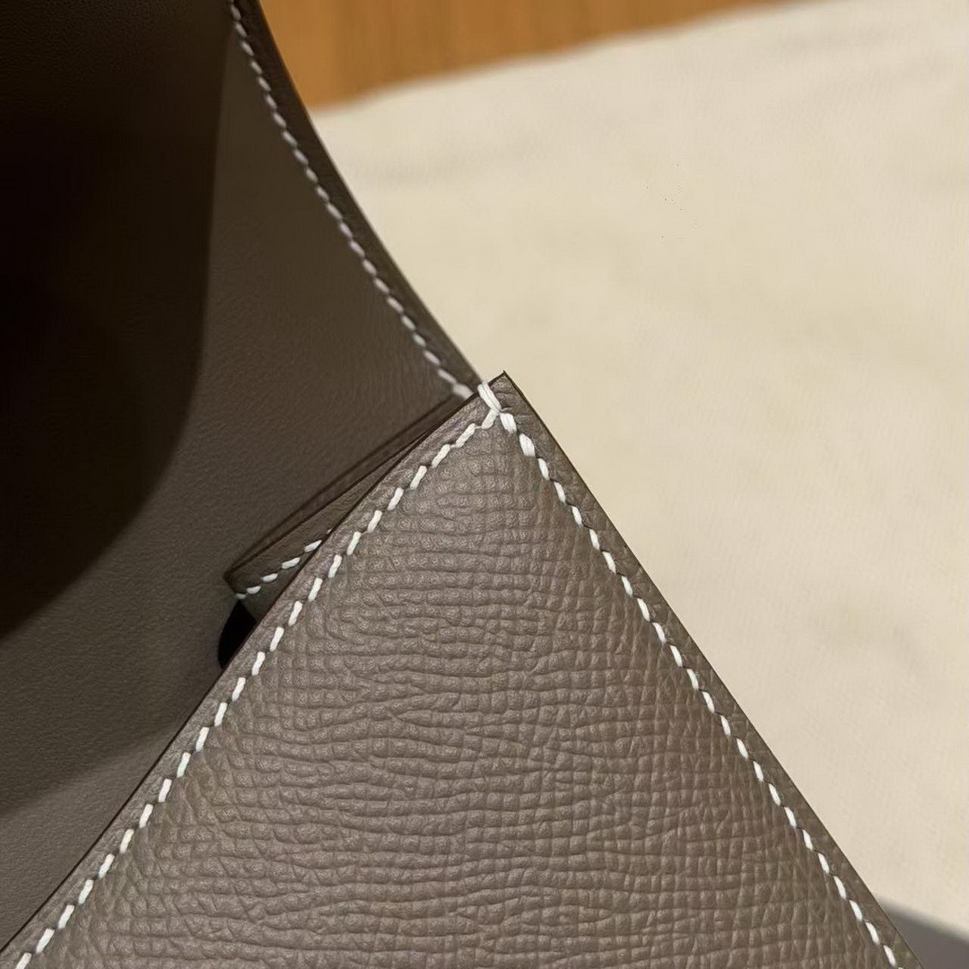 Hermes Constance 24 CM Bag Handmade In Epsom Calfskin Leather Silver Hardware 18 Etoupe - Image 9