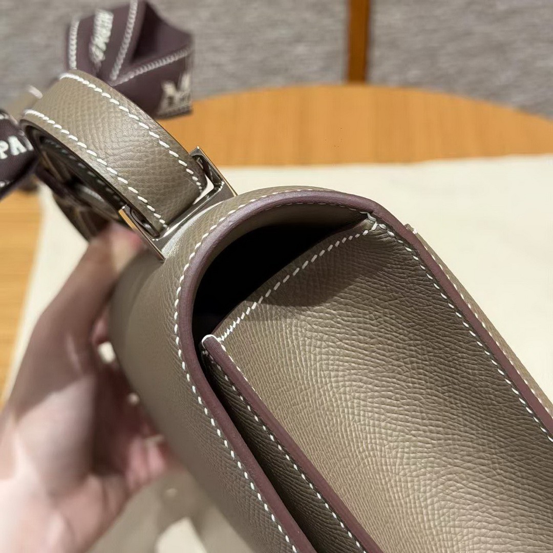 Hermes Constance 24 CM Bag Handmade In Epsom Calfskin Leather Silver Hardware 18 Etoupe - Image 8