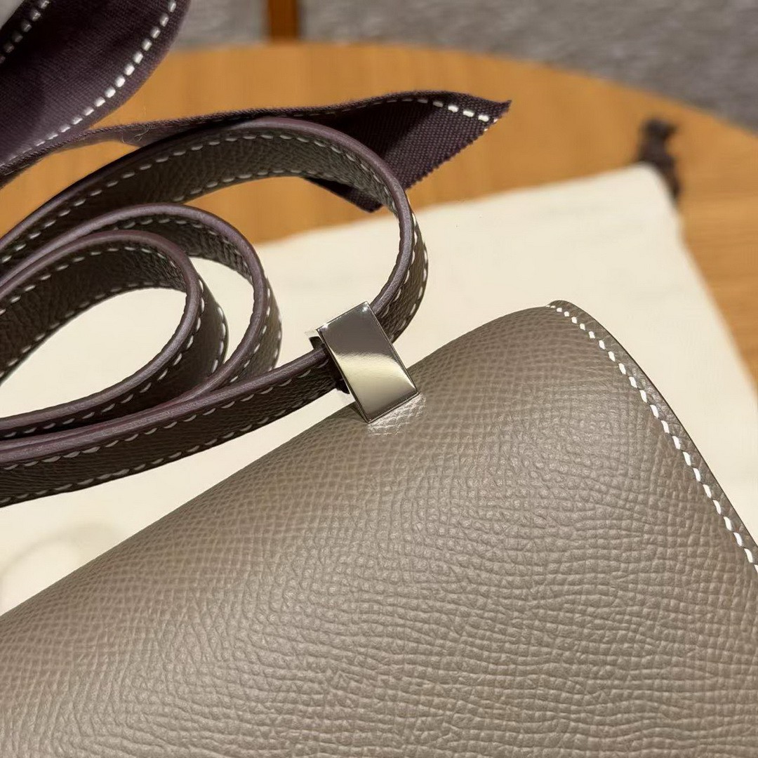 Hermes Constance 24 CM Bag Handmade In Epsom Calfskin Leather Silver Hardware 18 Etoupe - Image 6
