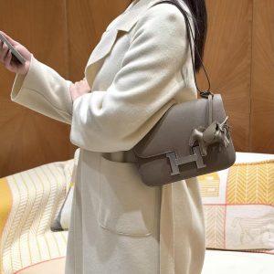 Hermes Constance 24 CM Bag Handmade In Epsom Calfskin Leather Silver Hardware 18 Etoupe - Image 4