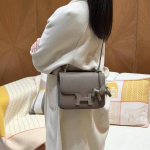 Hermes Constance 24 CM Bag Handmade In Epsom Calfskin Leather Silver Hardware 18 Etoupe - Image 3