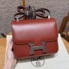 Hermes Constance 24 CM Bag Handmade In Box Calfskin Leather Silver Hardware 36 Brique