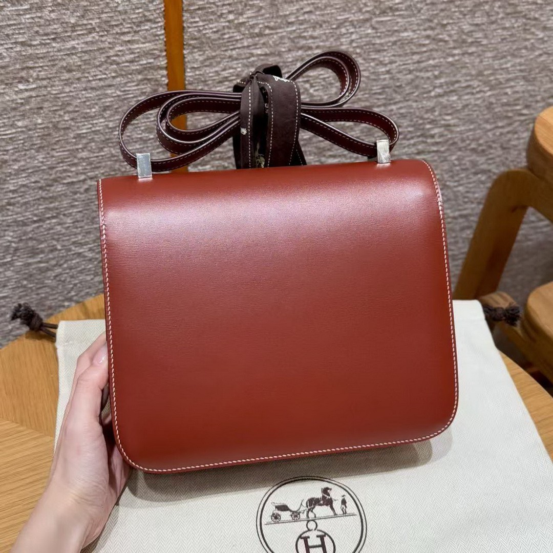 Hermes Constance 24 CM Bag Handmade In Box Calfskin Leather Silver Hardware 36 Brique - Image 2