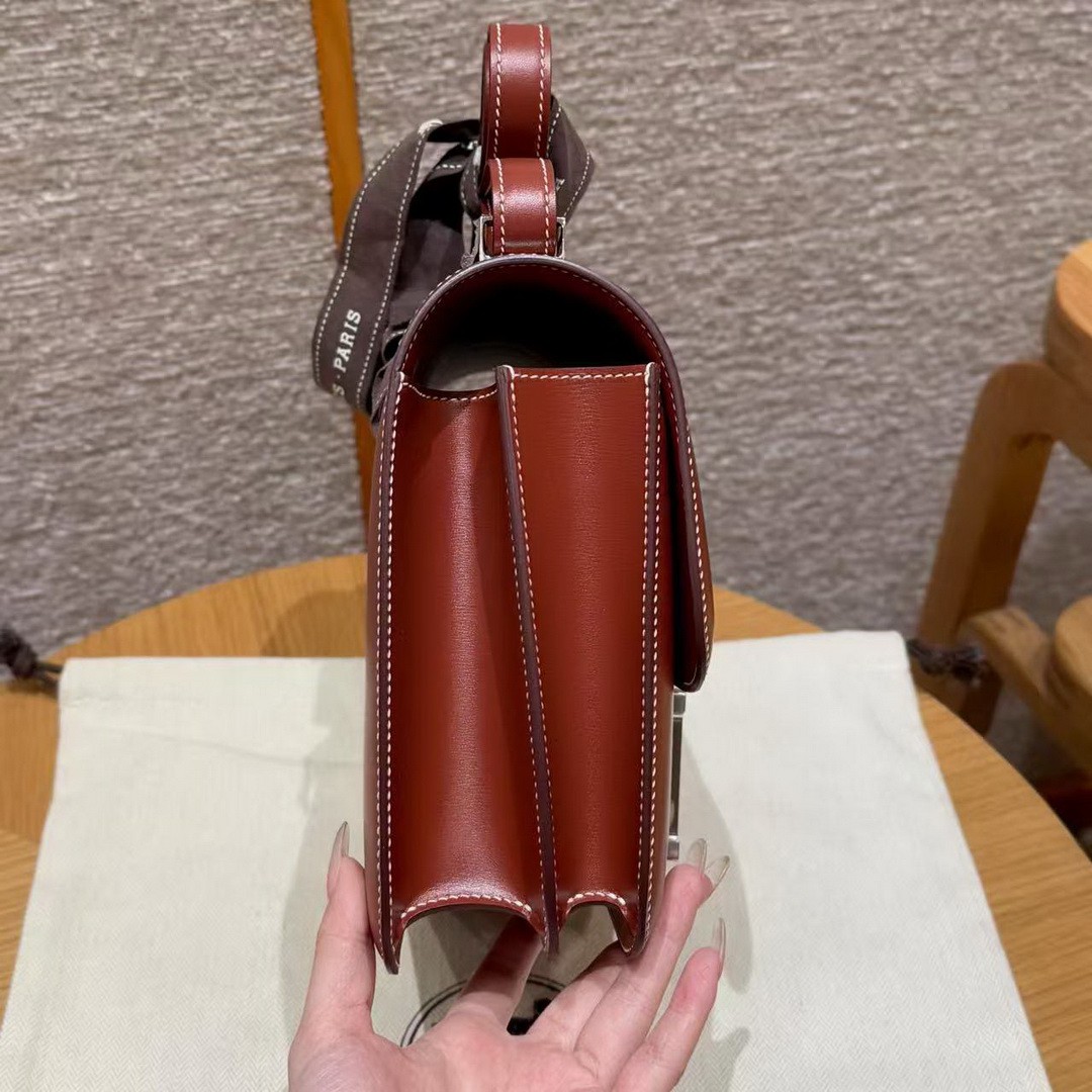 Hermes Constance 24 CM Bag Handmade In Box Calfskin Leather Silver Hardware 36 Brique - Image 19