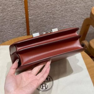 Hermes Constance 24 CM Bag Handmade In Box Calfskin Leather Silver Hardware 36 Brique - Image 18