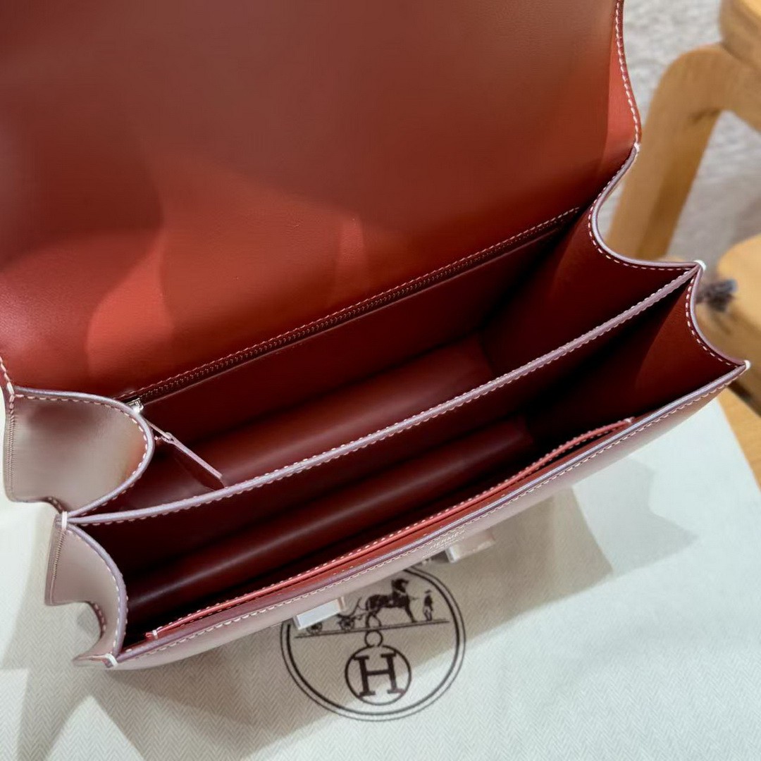 Hermes Constance 24 CM Bag Handmade In Box Calfskin Leather Silver Hardware 36 Brique - Image 16