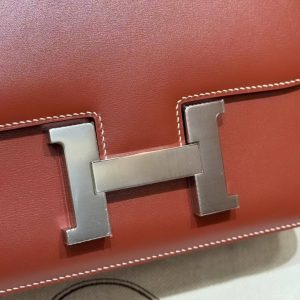 Hermes Constance 24 CM Bag Handmade In Box Calfskin Leather Silver Hardware 36 Brique - Image 13