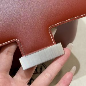 Hermes Constance 24 CM Bag Handmade In Box Calfskin Leather Silver Hardware 36 Brique - Image 11