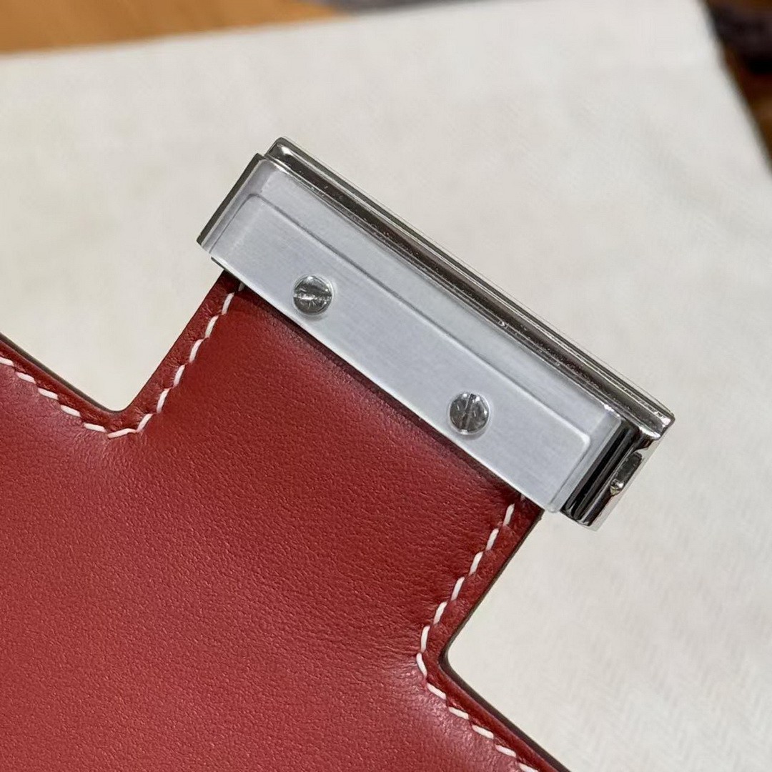 Hermes Constance 24 CM Bag Handmade In Box Calfskin Leather Silver Hardware 36 Brique - Image 10