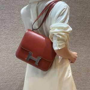 Hermes Constance 24 CM Bag Handmade In Box Calfskin Leather Silver Hardware 36 Brique - Image 3