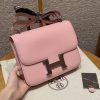 Hermes Constance 24 CM Bag Handmade In Swift Calfskin Leather Silver Hardware 3q Rose Sakura
