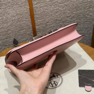 Hermes Constance 24 CM Bag Handmade In Swift Calfskin Leather Silver Hardware 3q Rose Sakura - Image 16
