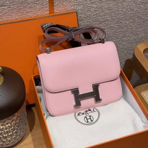Hermes Constance 24 CM Bag Handmade In Swift Calfskin Leather Silver Hardware 3q Rose Sakura - Image 11