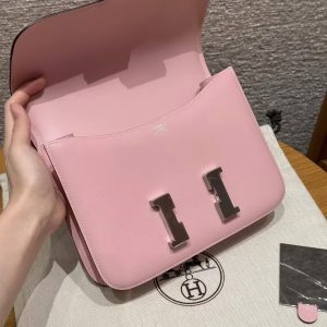 Hermes Constance 24 CM Bag Handmade In Swift Calfskin Leather Silver Hardware 3q Rose Sakura - Image 10