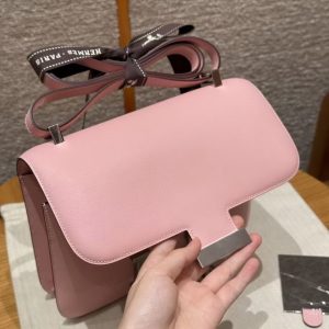 Hermes Constance 24 CM Bag Handmade In Swift Calfskin Leather Silver Hardware 3q Rose Sakura - Image 9