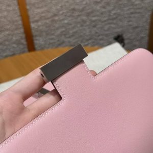 Hermes Constance 24 CM Bag Handmade In Swift Calfskin Leather Silver Hardware 3q Rose Sakura - Image 8
